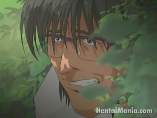 Delightsome green hajú manga szépség bemutató nagy cicik -ban a erdő
