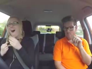 Fake Driving School passionate Car Fuck with Busty Blonde.